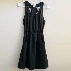 Imaginary Voyage Racer Back Ruffle Black  Sleeveless Mini Dress Pockets Small